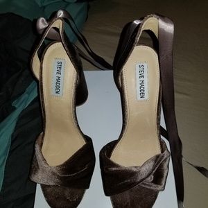 New Taupe Lace Up Velour Block Heels